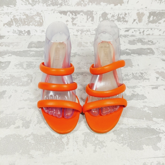 NEW Schutz Olly Orange Red Leather Strappy Heeled Sandals C244 - Picture 7 of 11